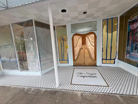 Storefront entrance in hexagon mosaic