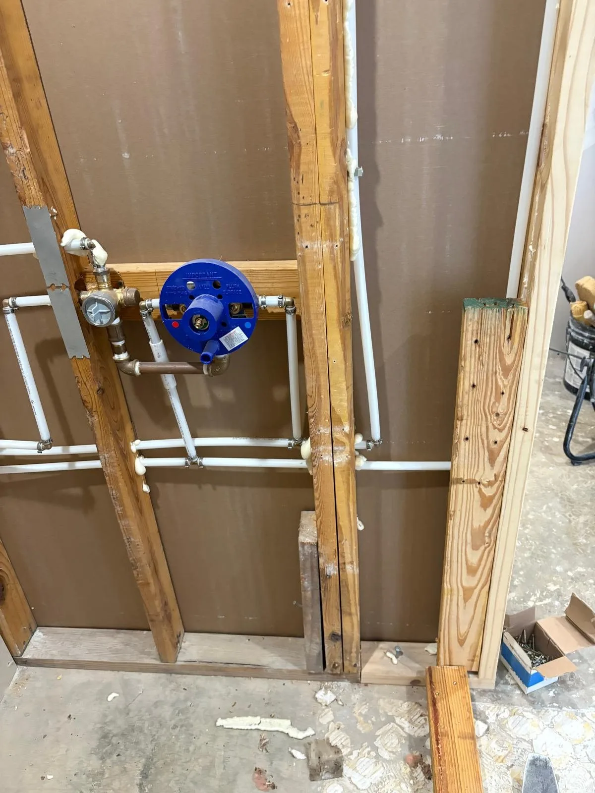 Plumbing rough-in with the walls open