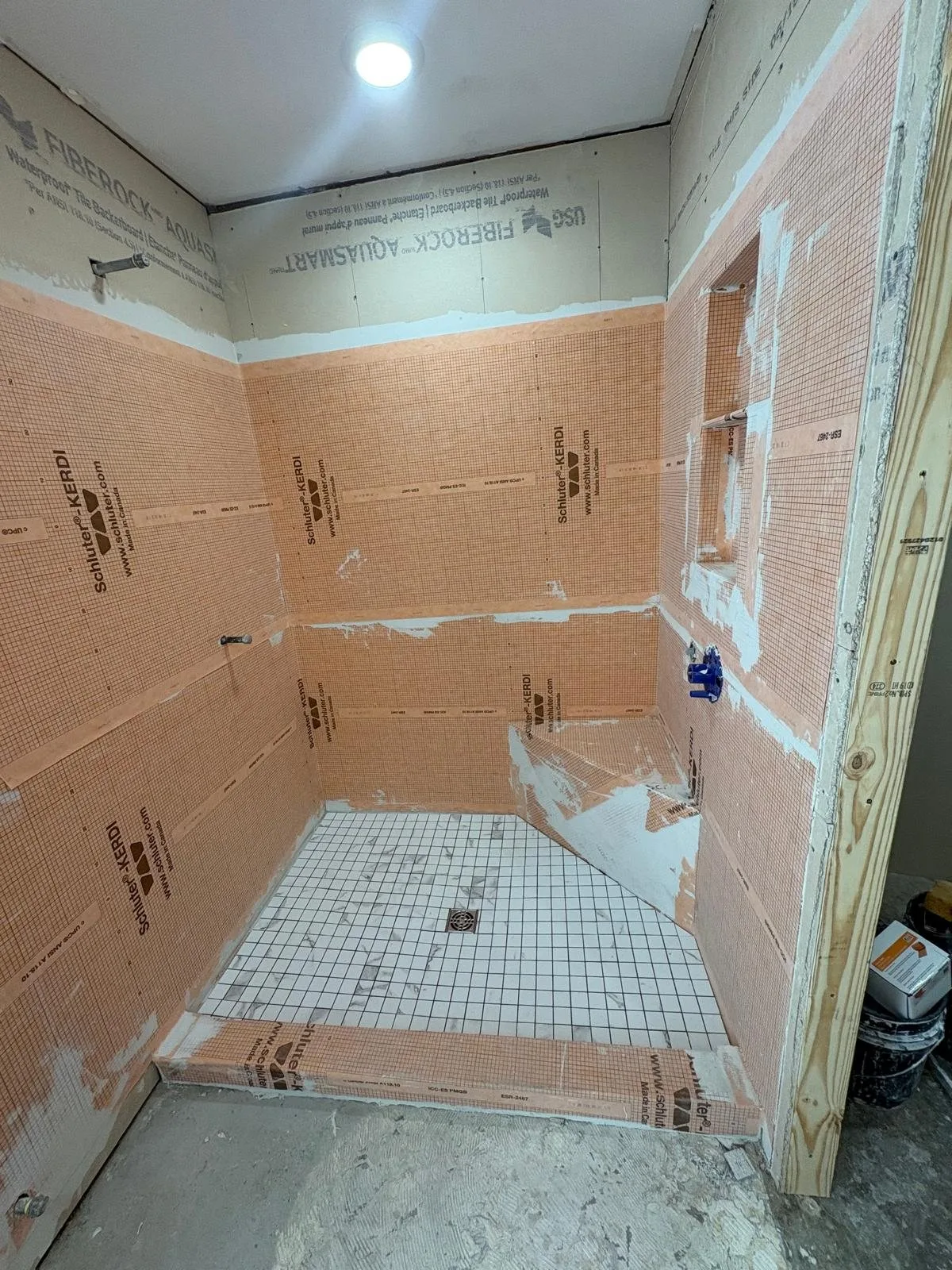 Walls and floor sealed — ready for tile